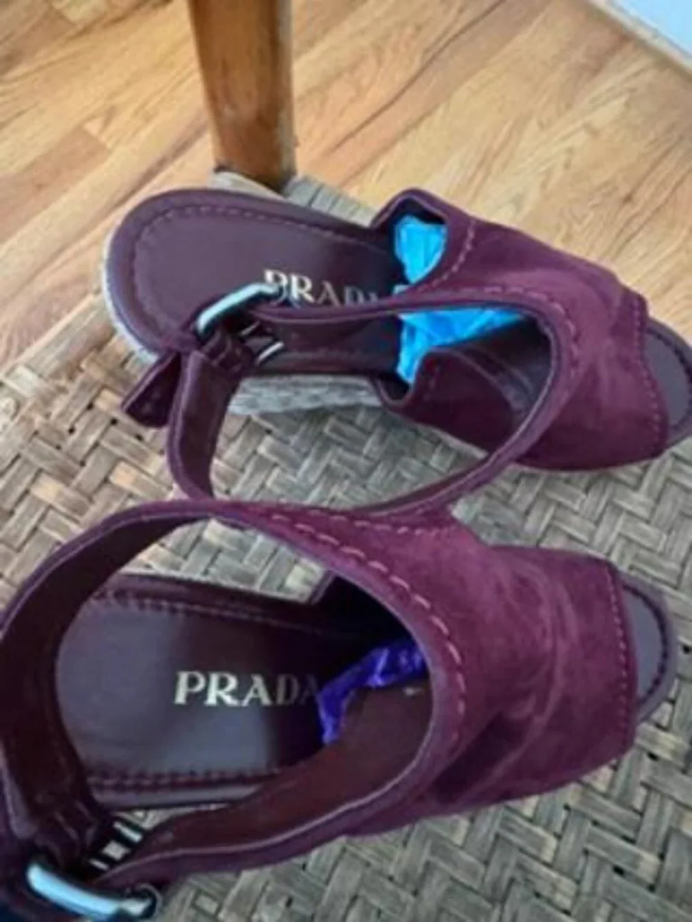 Prada Burgundy Suede Open Toe Espadrille Wedge Sandals EU 38